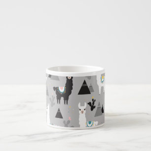 Tasse Expresso Llama cactus montagnes, motif sans soudure.