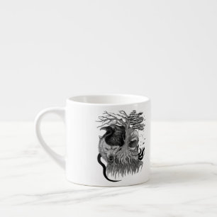 Tasse Expresso Loup et corbeau avec crâne