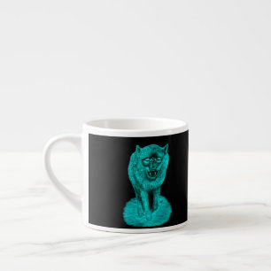 Tasse Expresso Loup noir en colère dans la nuit