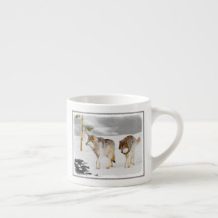 Tasse Expresso Loups en peinture sur neige - Art original de la f