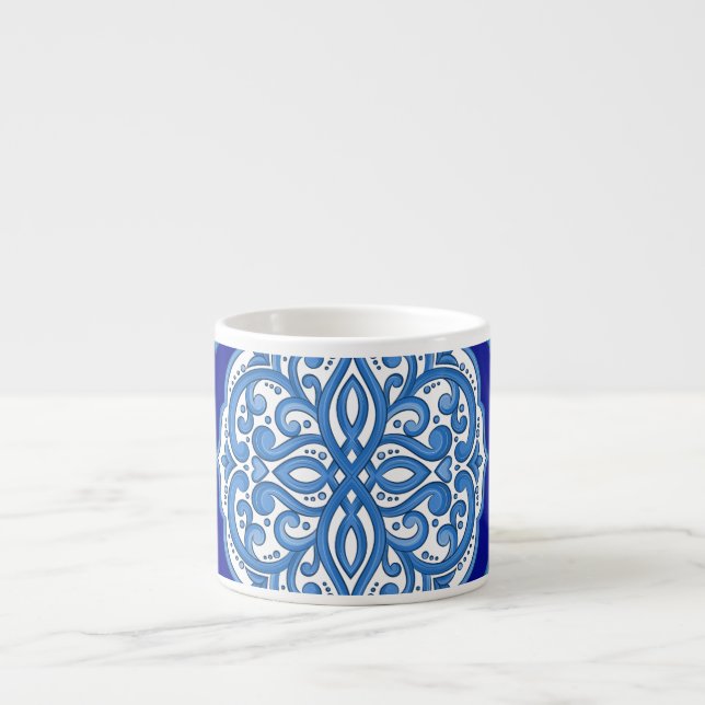 Tasse Expresso Luxe blanc-bleu, ornement turc. (Devant)