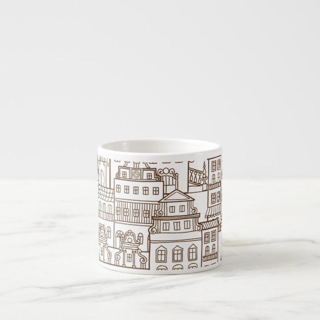 Tasse Expresso Maisons vintages : Architectural Seamless Motif. (Devant)