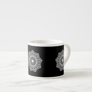 Tasse Expresso Mandala blanc sur fond noir