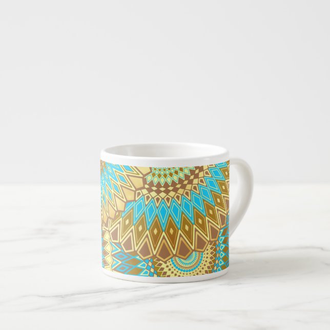 Tasse Expresso Mandala bleu marron or chevauchant (Devant droit)