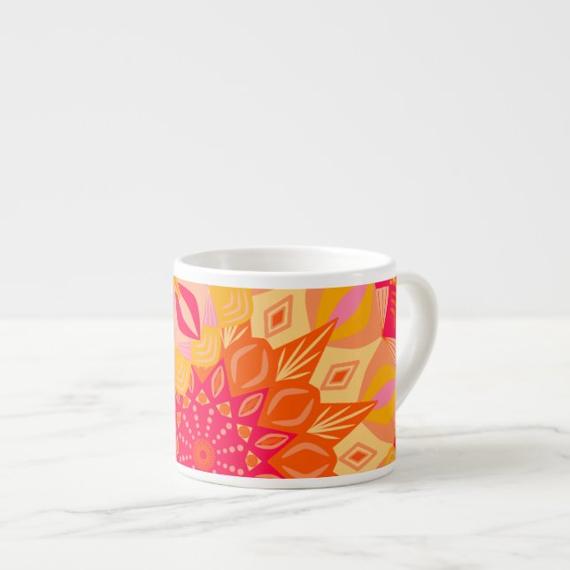 Tasse Expresso Mandala superposé orange rose jaune (Devant droit)