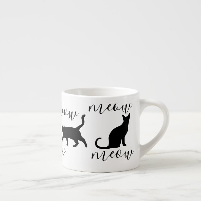 Tasse Expresso Manuscrit à la mode de Meow de chats noirs (Droite)