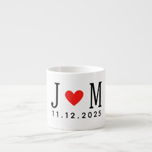 Tasse Expresso mariage customisé Nom du couple Date Red Love