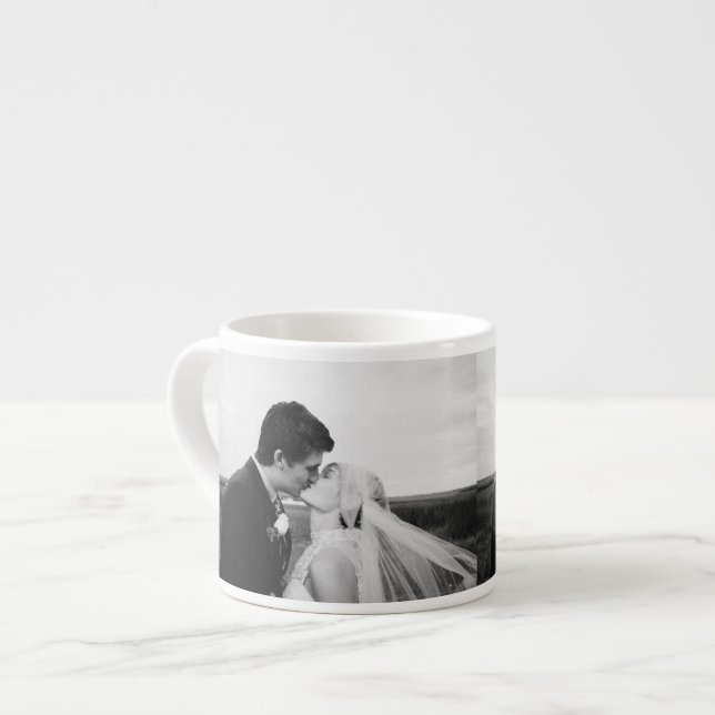 Tasse Expresso Mariage noir et blanc ou 2 photos panoramiques (Devant gauche)