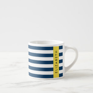 Tasse Expresso Marine Blue Stripes, Motif rayé, Votre nom
