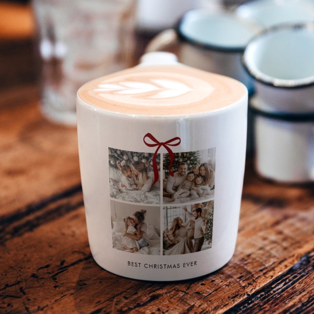 Tasse Expresso Meilleur Noël jamais | Famille Photo Collage Rouge (Créateur téléchargé)