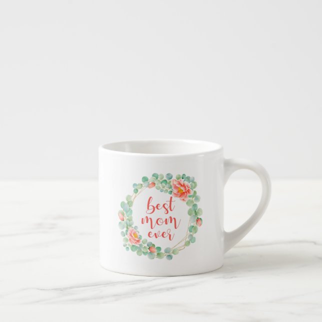 Tasse Expresso Meilleure maman Jour des mères Eucalyptus Peony Fl (Droite)