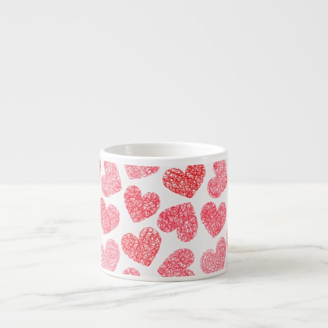 Tasse Expresso Mignonne Rouge Doodled Heart Valentine's Day Motif (Devant)