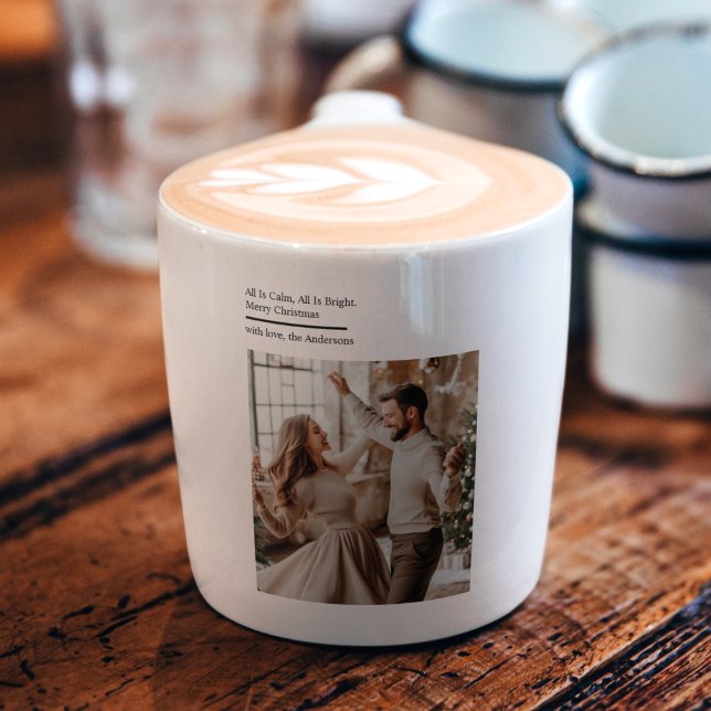 Tasse Expresso Minimal All Is Calm All Is Bright Christmas Photo  (Créateur téléchargé)
