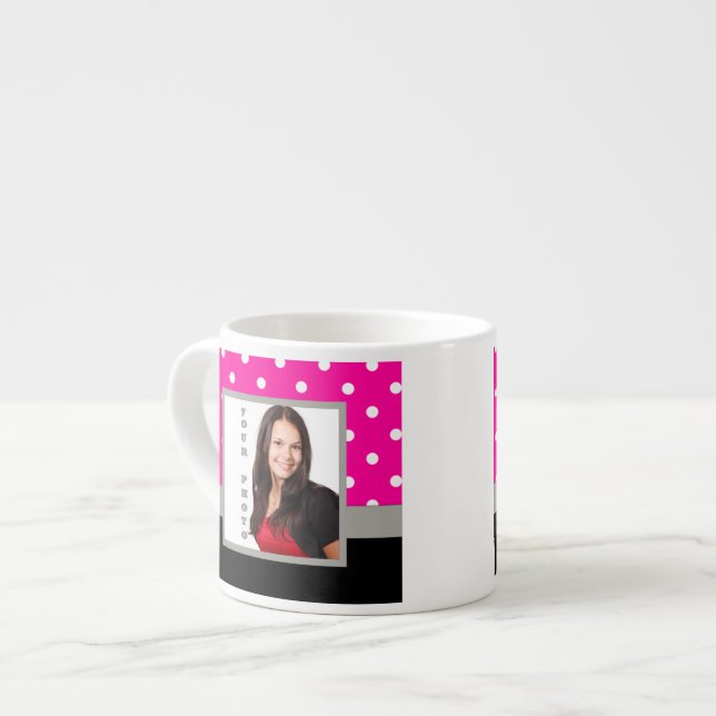 Tasse Expresso Modèle photo à points Polka rose (Devant gauche)