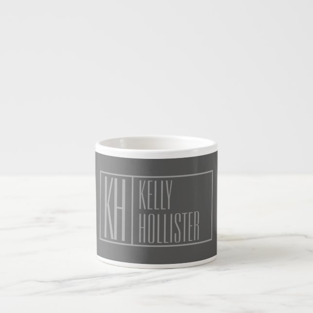 Tasse Expresso Moderne, gris sur gris foncé, logo avec initiales  (Devant)