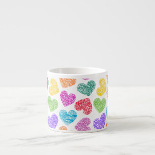 Tasse Expresso Moderne Vibrant Rainbow Doodle Hearts mignon Motif