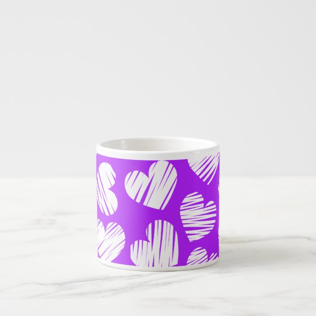 Tasse Expresso Moderne violet blanc Doodled Heart Valentine's Day (Devant)