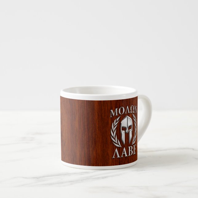 Tasse Expresso Molon Labe Laurels guerrier spartiate Décor en boi (Devant droit)