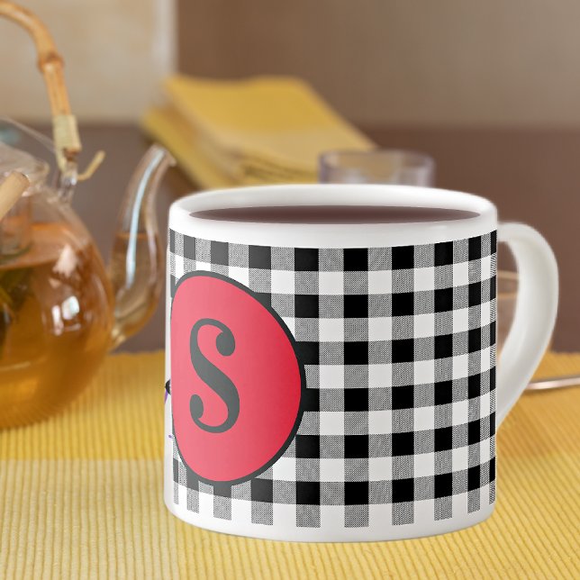 Tasse Expresso Monogram Buffalo Check & Élégant Rouge 6oz. (Créateur téléchargé)