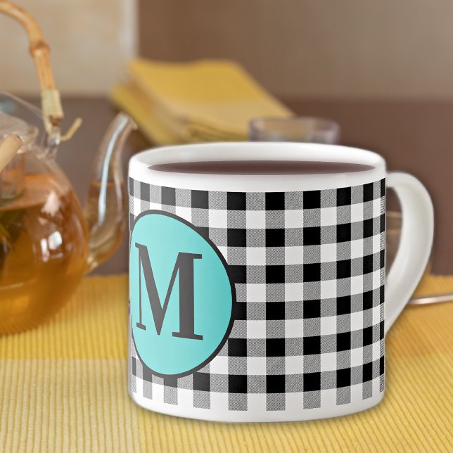 Tasse Expresso Monogram Buffalo Check & Turquoise 6oz. (Créateur téléchargé)