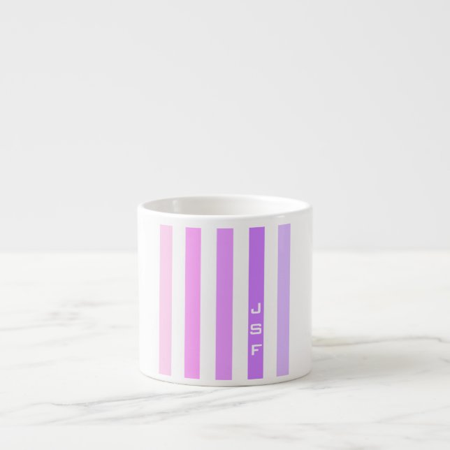 Tasse Expresso Monogramme à bandes verticales violettes et roses (Devant)