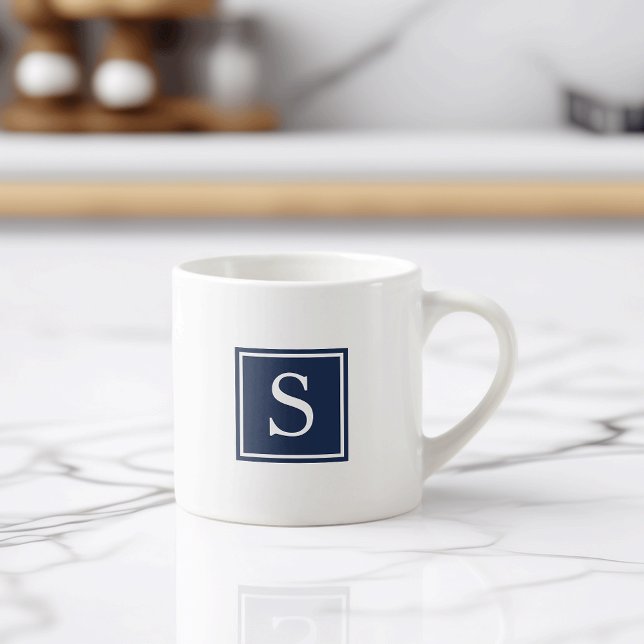 Tasse Expresso Monogramme bleu marine simple (Créateur téléchargé)