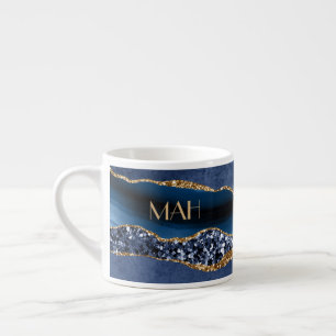 Tasse Expresso Monogramme bleu or scintillant marbre agate Expres