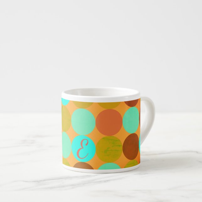Tasse Expresso Monogramme Cercles Turquoise Bleu Vert & Orange (Devant droit)