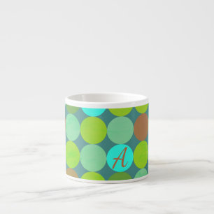 Tasse Expresso Monogramme Cercles Vert Citron Turquoise & Rouille