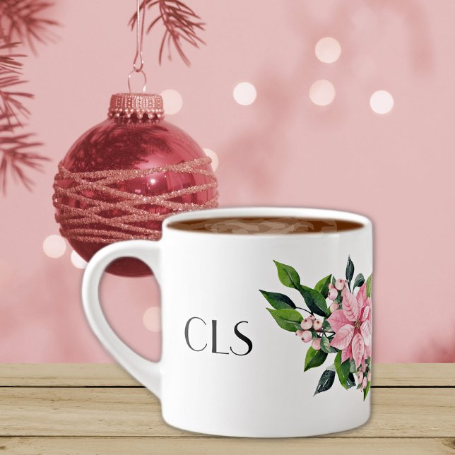 Tasse Expresso Monogramme & Citation, Poinsettia Swag rose sur 6o (Créateur téléchargé)