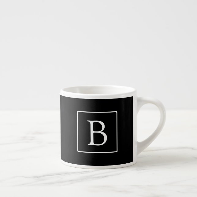 Tasse Expresso Monogramme Classique Simple | Noir avec Texte Blan (Droite)