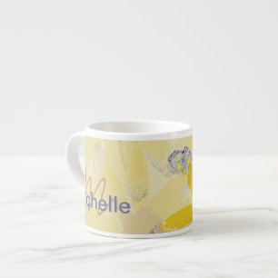Tasse Expresso Monogramme de marguerite jaune rétro