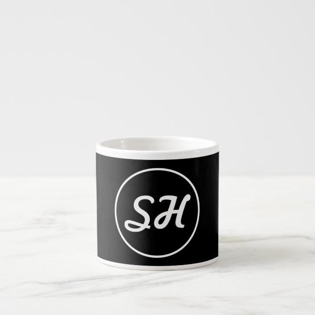 Tasse Expresso Monogramme de style rétro-moderne cool | Noir et b (Devant)