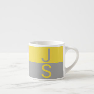 Tasse Expresso Monogramme d'initiales modernes jaune et gris