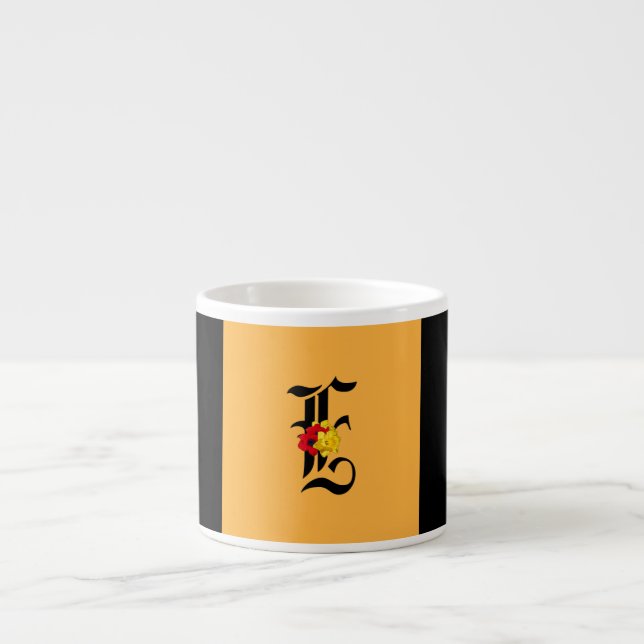 Tasse Expresso Monogramme E Floral Noir (Devant)