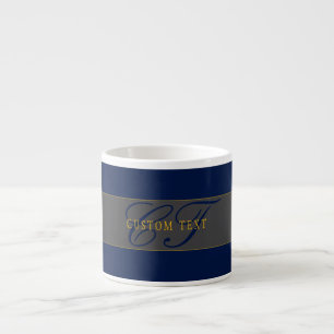 Tasse Expresso Monogramme élégant de style manuscrit Bleu marine