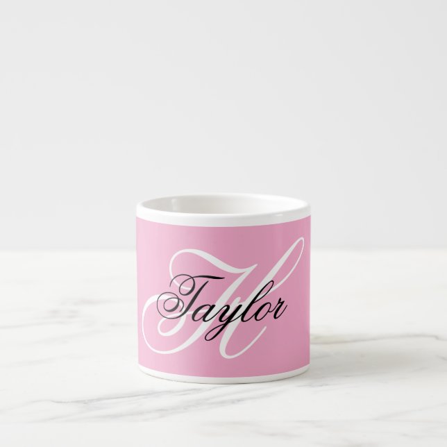 Tasse Expresso Monogramme fantaisie noir et blanc Rose (Devant)
