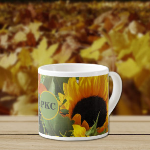 Tasse Expresso Monogramme Fleurs de soleil d'automne Photo Imprim