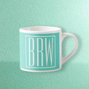 Tasse Expresso Monogramme Initiales 3 Modernes Gras   Blanc Sur A