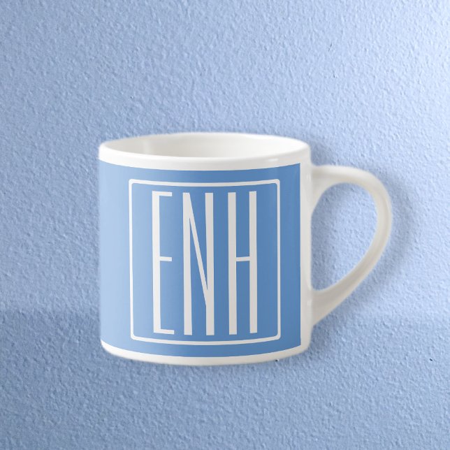 Tasse Expresso Monogramme Initiales 3 Modernes Gras | Bleu Clair (Créateur téléchargé)