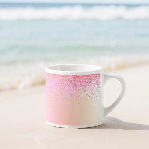 Tasse Expresso Monogramme métallique pailleté girly pastel arc-en