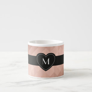 Tasse Expresso Monogramme noir coeur chic rose or géométrique