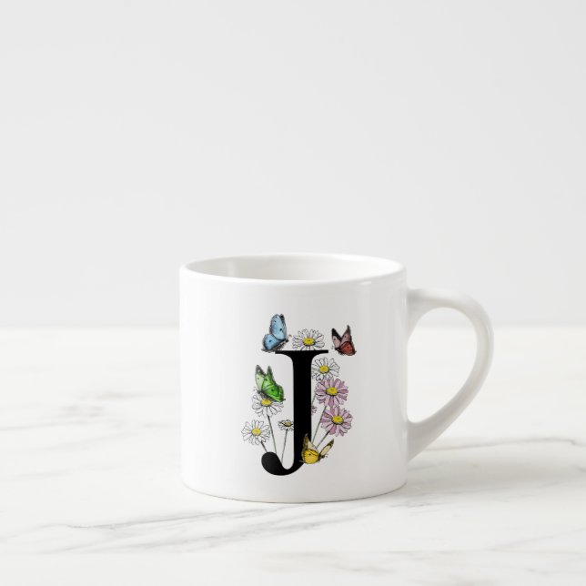 Tasse Expresso Monogramme papillon floral initial J    (Droite)