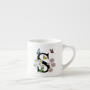 Tasse Expresso Monogramme papillon floral initial S  