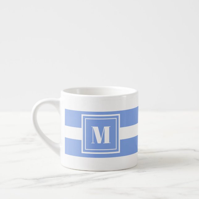 Tasse Expresso Monogramme rayé bleu et blanc (Gauche)