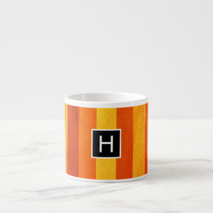Tasse Expresso Monogramme rayures orange rouge altéré chaud
