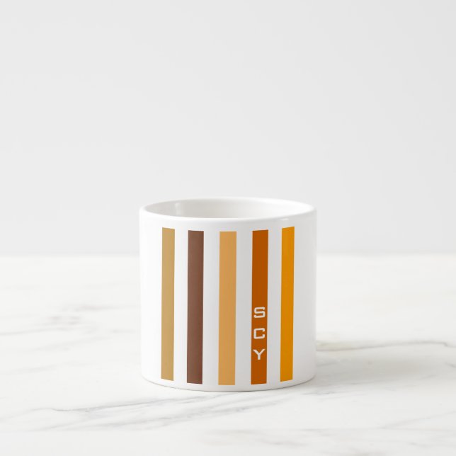 Tasse Expresso Monogramme rayures verticales orange marron clair (Devant)