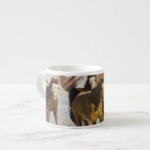 Tasse Expresso Montagnes Big Horn, Chevaux courant dans la neige