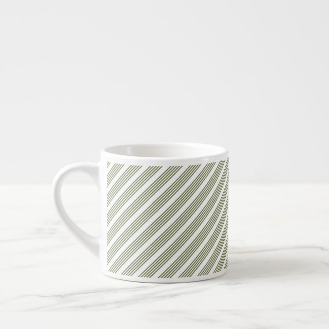 Tasse Expresso Motif à cinq bandes vert et blanc olive (Gauche)