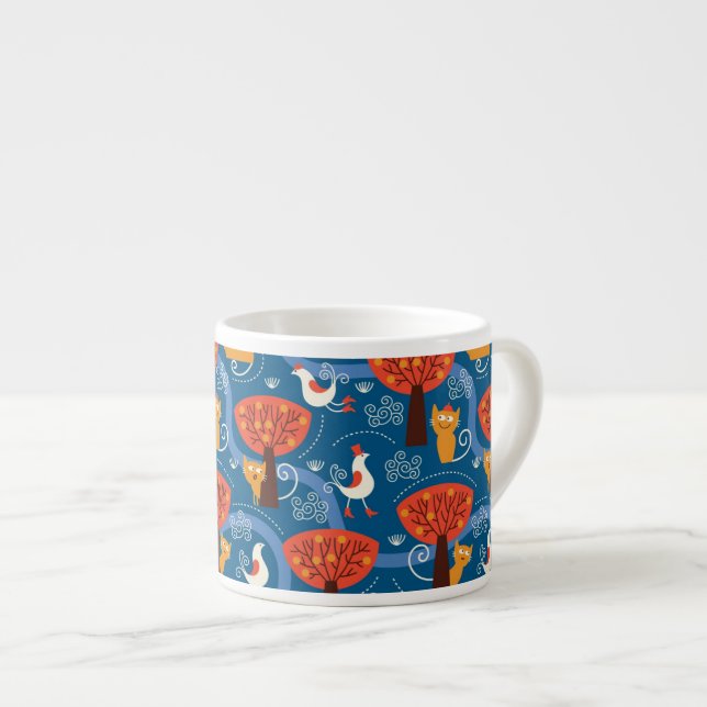 Tasse Expresso motif avec les chats et les oiseaux mignons (Devant droit)